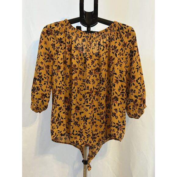 NWT Ninety Clothing Co Yellow Floral Peasant Shirt Women's size M - Picture 2 of 5